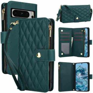 For Google Pixel 8 Pro YM016 Rhombic Zipper Card Wallet Leather Phone Case with Lanyard(Green)