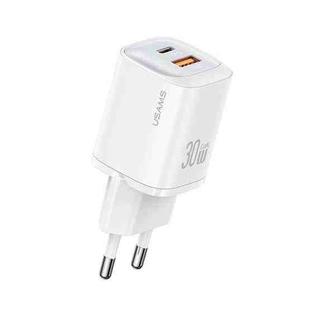 USAMS CC254 30W USB+USB-C / Type-C Dual Port GaN Fast Charger, EU Plug(White)