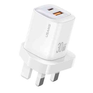 USAMS CC256 30W USB+USB-C / Type-C Dual Port GaN Fast Charger, UK Plug(White)