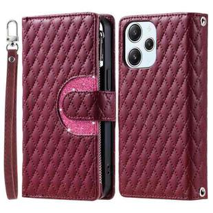 For Xiaomi Redmi 13 4G Glitter Lattice Zipper Wallet Leather Phone Case(Wine Red)