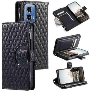 For Motorola Moto G85 Glitter Lattice Zipper Wallet Leather Phone Case(Black)