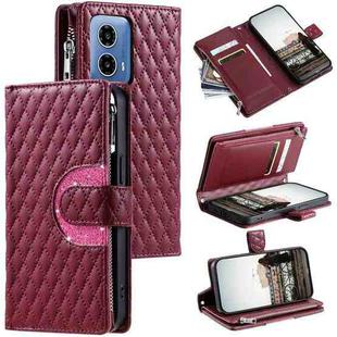 For Motorola Moto G85 Glitter Lattice Zipper Wallet Leather Phone Case(Wine Red)