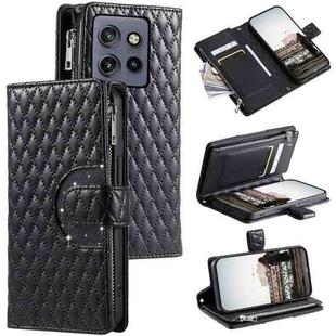 For Motorola Edge 50 Neo Glitter Lattice Zipper Wallet Leather Phone Case(Black)