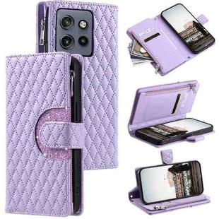 For Motorola Edge 50 Neo Glitter Lattice Zipper Wallet Leather Phone Case(Purple)