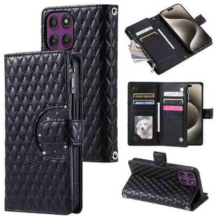 For Motorola Edge 60 Pro Glitter Lattice Zipper Wallet Leather Phone Case(Black)
