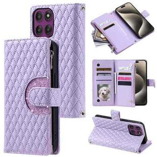 For Motorola Edge 60 Pro Glitter Lattice Zipper Wallet Leather Phone Case(Purple)