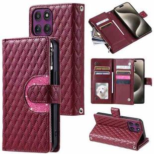 For Motorola Edge 60 Pro Glitter Lattice Zipper Wallet Leather Phone Case(Wine Red)
