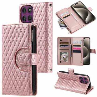 For Motorola Edge 60 Pro Glitter Lattice Zipper Wallet Leather Phone Case(Rose Gold)