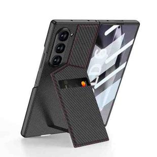 For Samsung Galaxy Z Fold6 GKK Integrated Rotor Bracket Recessed Card Bag Phone Case(Carbon Fibre Texture)