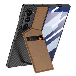 For Samsung Galaxy Z Fold7 5G GKK Integrated Rotor Bracket Recessed Card Bag Phone Case(Brown)