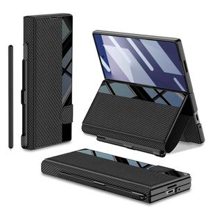 For Samsung Galaxy Z Fold7 5G GKK Integrated Full Coverage Flip Phone Case with Pen Slot, Not Included Pen(Carbon Fibre Black)