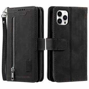 For Xiaomi Redmi 13 4G Nine Card Zipper Bag Leather Phone Case with Lanyard(Black)