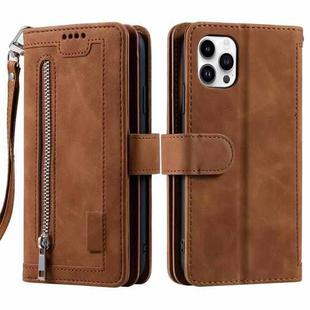 For Xiaomi Redmi 13 4G Nine Card Zipper Bag Leather Phone Case with Lanyard(Brown)