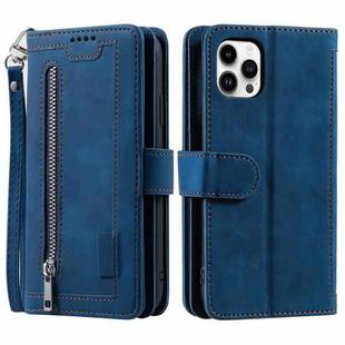 For Xiaomi Redmi 13 4G Nine Card Zipper Bag Leather Phone Case with Lanyard(Blue)