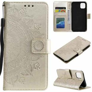 For Xiaomi Redmi 13 4G Totem Flower Embossed Leather Phone Case with Lanyard(Gold)