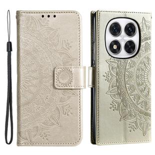 For Redmi Note 14 Pro 4G Totem Flower Embossed Leather Phone Case with Lanyard(Gold)