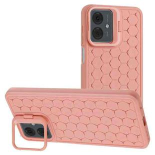 For Motorola Moto G14 Honeycomb Radiating Lens Holder TPU Phone Case(Pink)