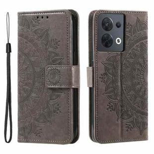 For Motorola Edge 50 Ultra Totem Flower Embossed Leather Phone Case with Lanyard(Grey)