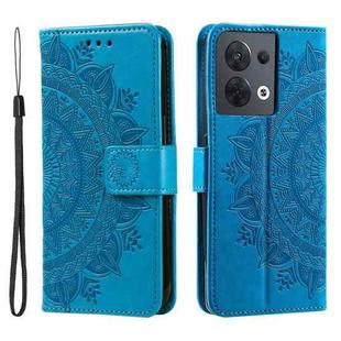 For Motorola Edge 50 Ultra Totem Flower Embossed Leather Phone Case with Lanyard(Blue)