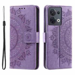 For Motorola Edge 50 Ultra Totem Flower Embossed Leather Phone Case with Lanyard(Purple)