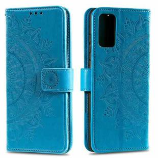 For Motorola Edge 50 Fusion Totem Flower Embossed Leather Phone Case with Lanyard(Blue)