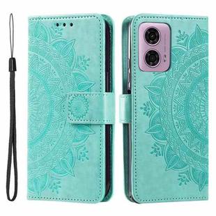 For Motorola Moto G85 Totem Flower Embossed Leather Phone Case with Lanyard(Green)