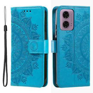 For Motorola Moto G85 Totem Flower Embossed Leather Phone Case with Lanyard(Blue)