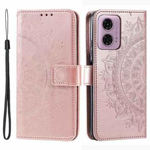 For Motorola Moto G85 Totem Flower Embossed Leather Phone Case with Lanyard(Rose Gold)