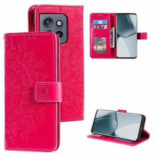 For Motorola Edge 50 Neo Totem Flower Embossed Leather Phone Case with Lanyard(Red)