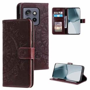 For Motorola Edge 50 Neo Totem Flower Embossed Leather Phone Case with Lanyard(Brown)