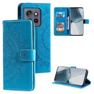 For Motorola Edge 50 Neo Totem Flower Embossed Leather Phone Case with Lanyard(Blue)