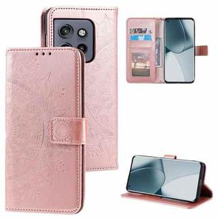 For Motorola Edge 50 Neo Totem Flower Embossed Leather Phone Case with Lanyard(Rose Gold)