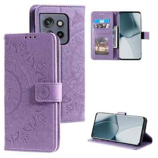 For Motorola Edge 50 Neo Totem Flower Embossed Leather Phone Case with Lanyard(Purple)