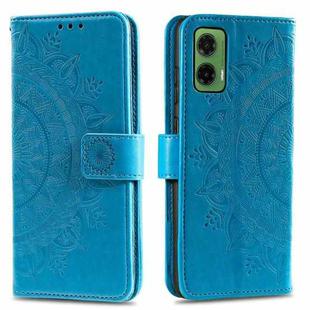 For Motorola Moto G35 Totem Flower Embossed Leather Phone Case with Lanyard(Blue)