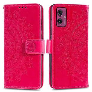 For Motorola Moto G55 Totem Flower Embossed Leather Phone Case with Lanyard(Red)