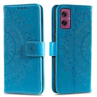 For Motorola Moto G55 Totem Flower Embossed Leather Phone Case with Lanyard(Blue)