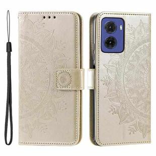 For Motorola Moto G05 Totem Flower Embossed Leather Phone Case with Lanyard(Gold)