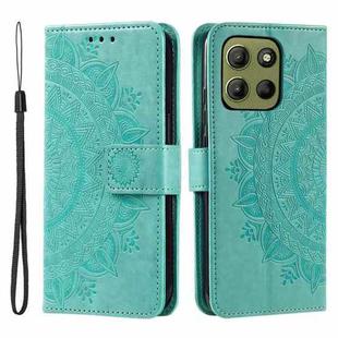 For Motorola Moto G15 Totem Flower Embossed Leather Phone Case with Lanyard(Green)