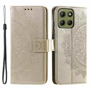 For Motorola Moto G15 Totem Flower Embossed Leather Phone Case with Lanyard(Gold)