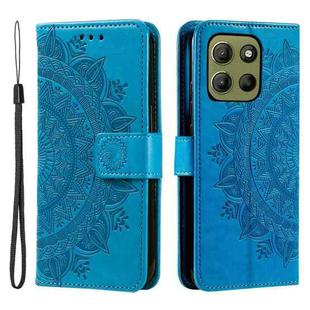 For Motorola Moto G15 Totem Flower Embossed Leather Phone Case with Lanyard(Blue)