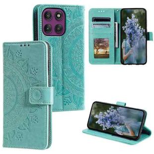 For Motorola Edge 60 Pro Totem Flower Embossed Leather Phone Case with Lanyard(Green)