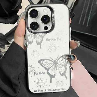 For iPhone 15 Pro Max Silver Painting PC Hybrid TPU Phone Case(Hollow Butterfly Black)