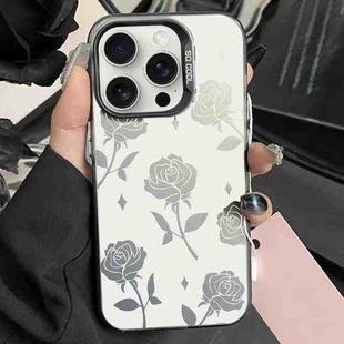 For iPhone 15 Pro Max Silver Painting PC Hybrid TPU Phone Case(Hollow Rose Black)