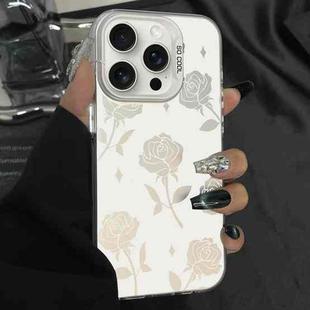 For iPhone 15 Pro Silver Painting PC Hybrid TPU Phone Case(Hollow Rose White)