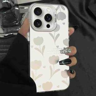 For iPhone 15 Pro Silver Painting PC Hybrid TPU Phone Case(Hollow Tulips White)