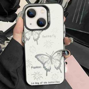 For iPhone 15 Plus Silver Painting PC Hybrid TPU Phone Case(Hollow Butterfly Black)