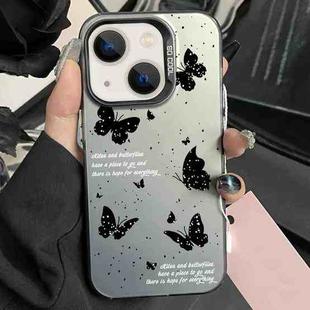 For iPhone 15 Plus Silver Painting PC Hybrid TPU Phone Case(Ink Butterfly Black)