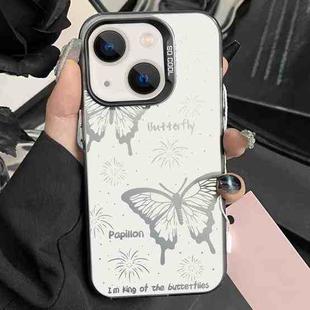 For iPhone 15 Silver Painting PC Hybrid TPU Phone Case(Hollow Butterfly Black)