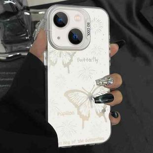 For iPhone 15 Silver Painting PC Hybrid TPU Phone Case(Hollow Butterfly White)
