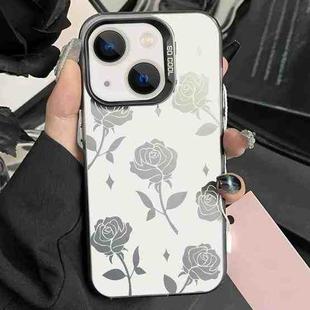 For iPhone 14 Silver Painting PC Hybrid TPU Phone Case(Hollow Rose Black)